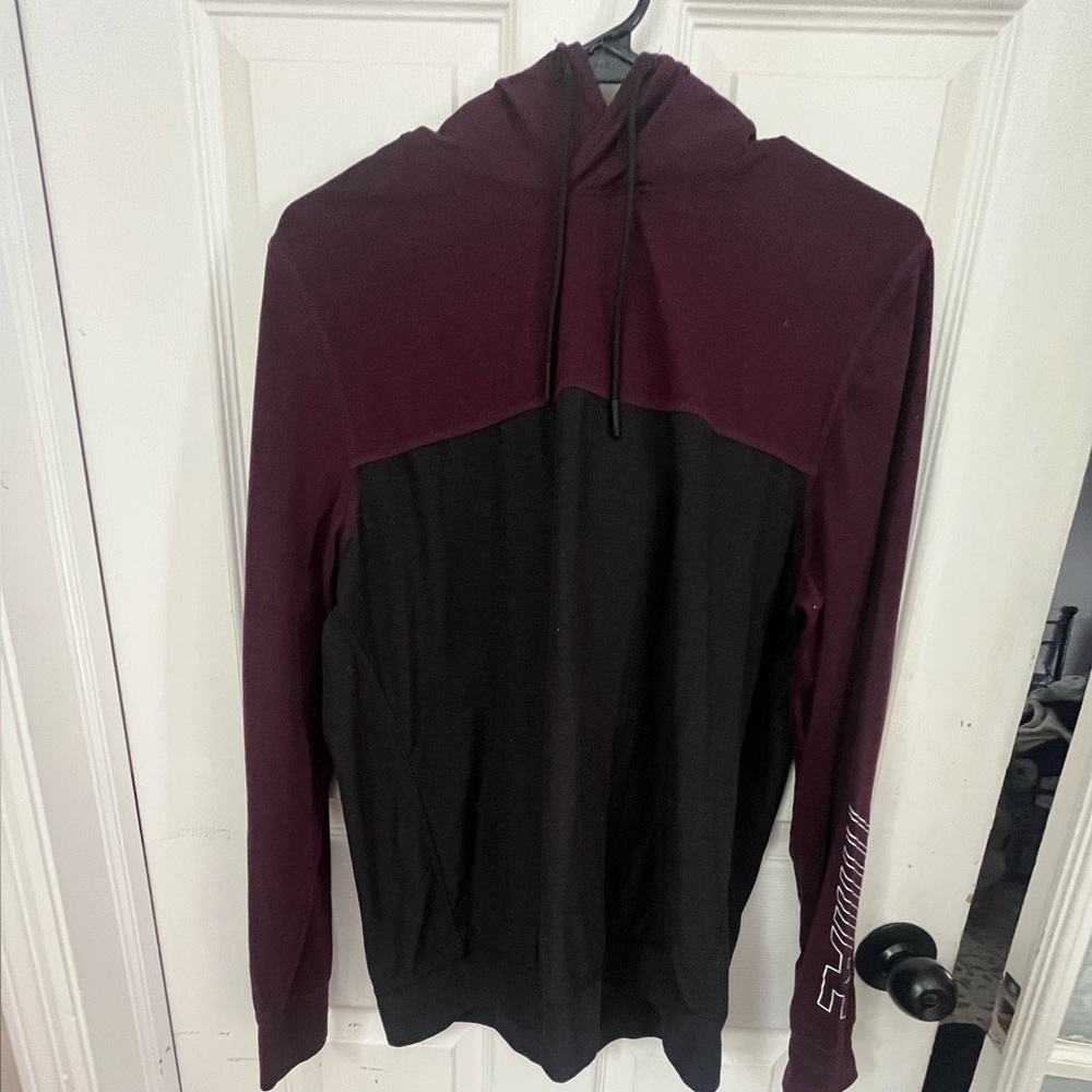 American Eagle Men's Colorblock Hoodie - Maroon & Black - Size S